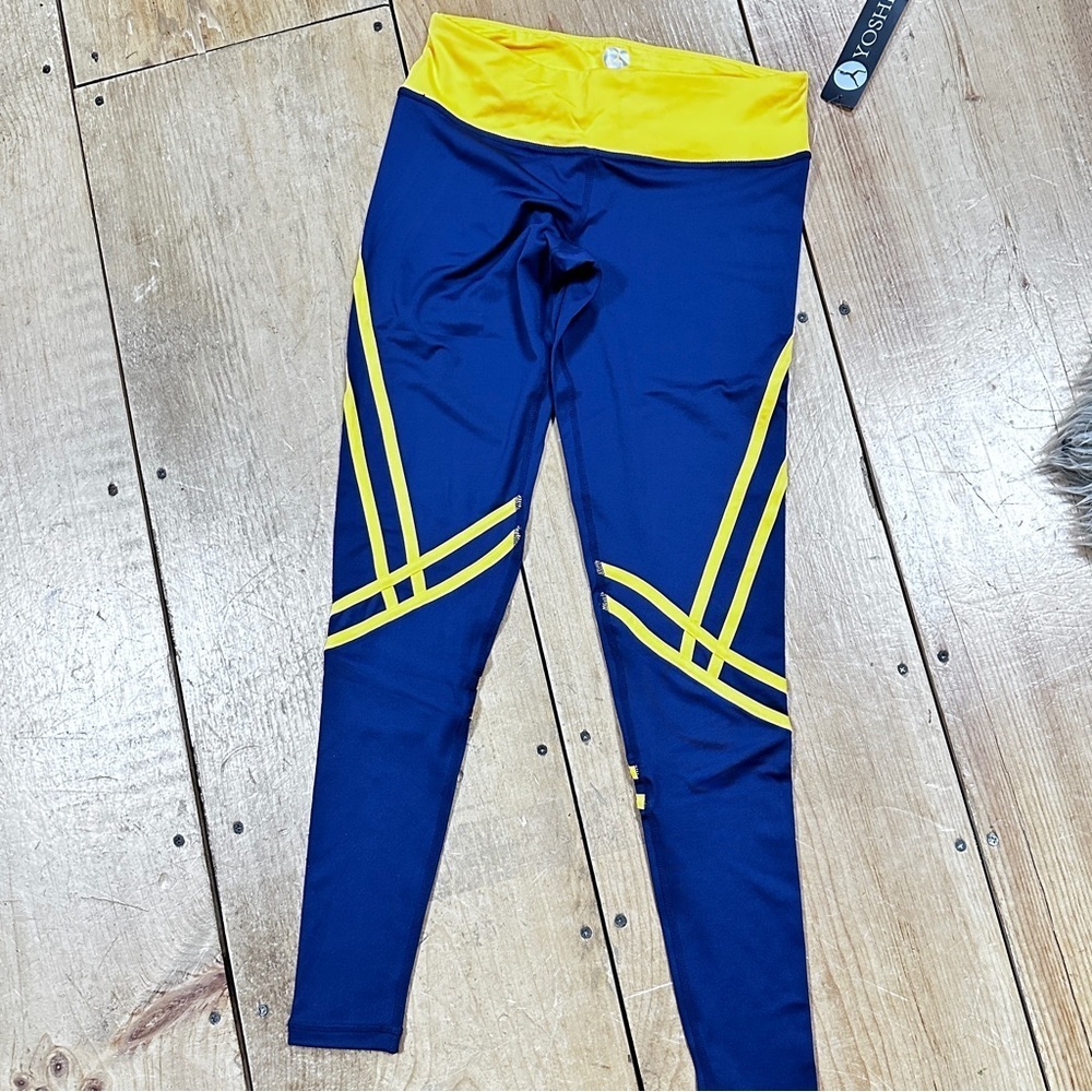 YOSHION  BLUE and GOLD   athletic yoga workout PANTS S  NWT!